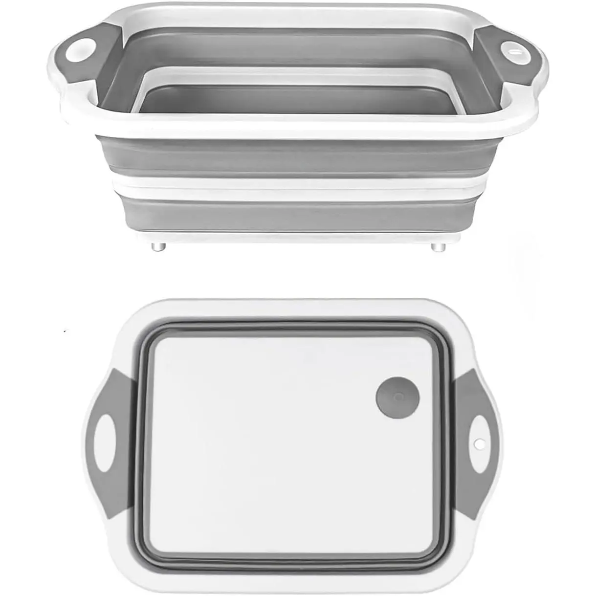 Collapsible Camping Wash Basin - Durable Synthetic Adjustable Bathroom Tub, Multifunctional Basin Container with Drip Hole and Plug, for BBQ Prep & Picnic Sink (Gray White), Multi-Use