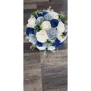 Silver and blue bouquet,  dark blue bouquet,  sola wood flower