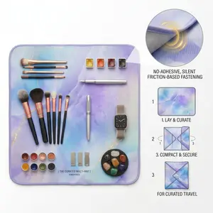 2-in-1 Lay-Flat Makeup Bag & Quick-Wrap Mat – Extra Large 20"x20" Drawstring Cosmetic Organizer | Self-Fastening Travel Pouch for Camera Lens & Beauty Tools