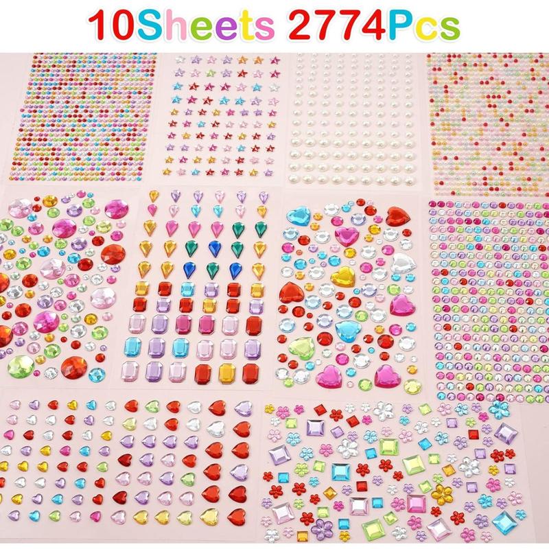 2774 Packs Gem Stickers Jewels for Crafts - Self Adhesive Rhinestone Jewel Stick on Gems Rhinestones for Crafts, Acrylic Bling Heart Stickers