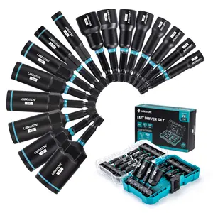 LIBRATON Magnetic Nut & Driver Set, 16pc Impact Driver Bit Set, 1/4"-9/16" Nut & 1/4"-4/3" Deep Nut Drivers, SAE Drive, Toolbox for Car Repairs