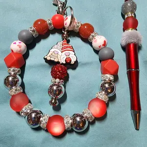 Valentine's Day Gnome Charm Bracelet with Red Beads and Silver Accents Perfect for Gift Giving
