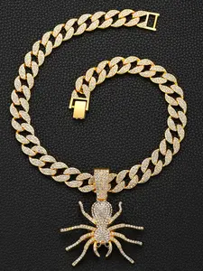 Men's Full Diamond Spider Cuban Chain Necklace, Hip Hop Cuban Link, Street Fashion Accessory