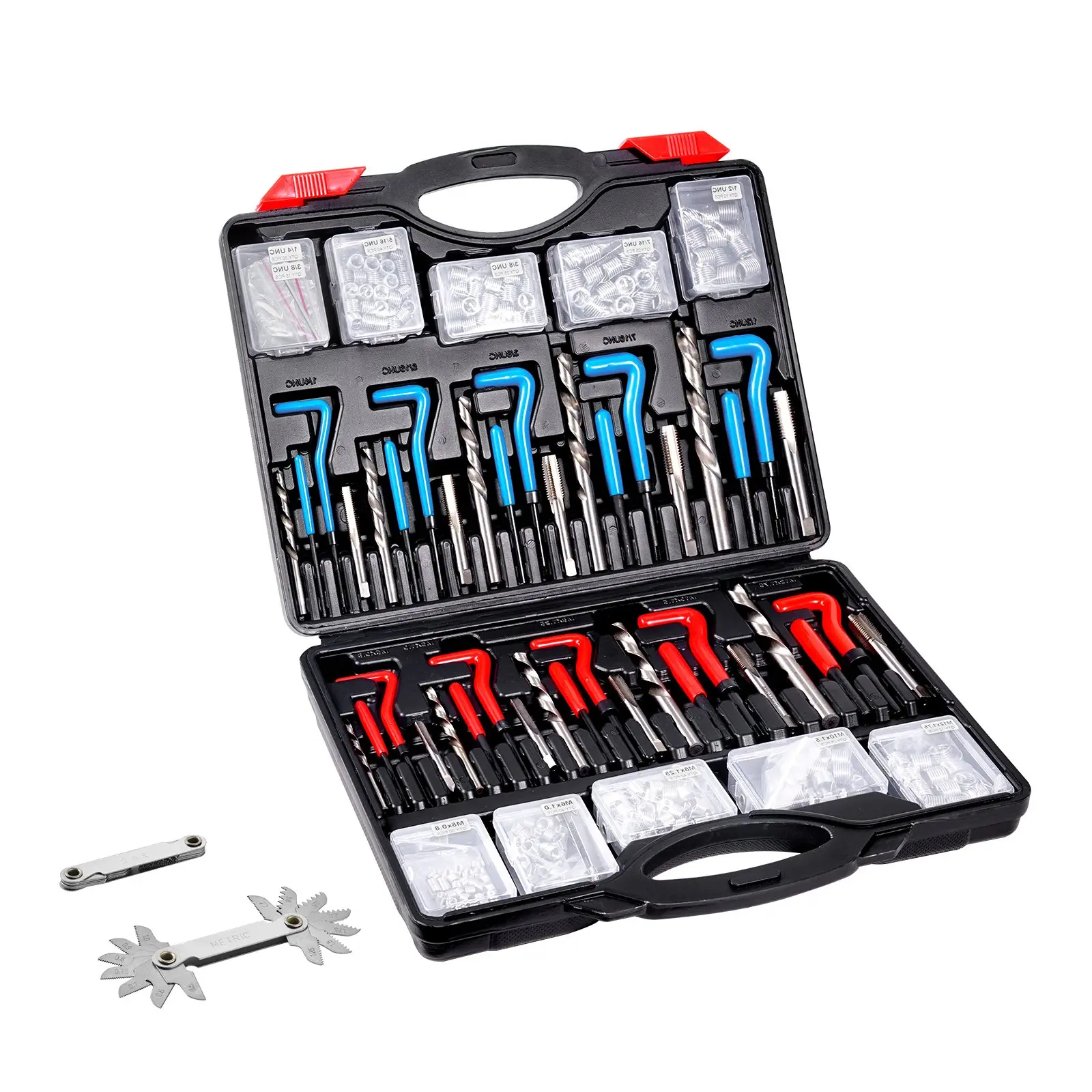 VEVOR Helicoil Thread Repair Kit, 338-Piece SAE & Metric Rethreading Tool Kit with HSS Steel Drill Bits, Thread Inserts, Taps, Breakoff Tools, Hex Key - Comfortable Reliable Grip, Effortless Operation (M5-M12, 1/4"-1/2"), Comfortable And Reliable Grip