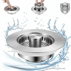 3-in-1 Kitchen Sink Drain Strainer Stopper, Stainless Steel Food Catcher Plug with Filter Basket, Fits Standard 3-1/2 Inch Drain Hole,Bell siphon drain,Universal Sink Protector Cover, Anti-Clogging Design