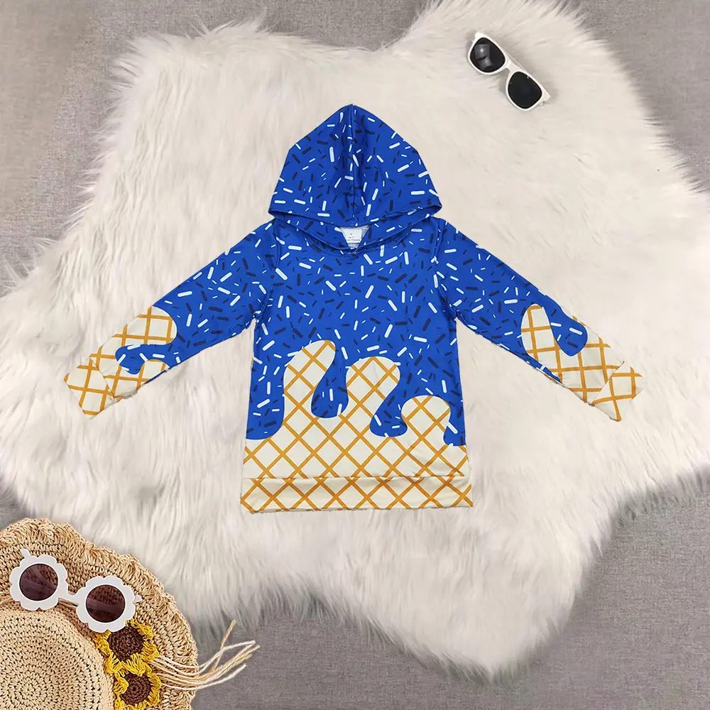New Clothes Blue Ice Cream Sprinkle Long Sleeve Baby Kids Team Hoodie Infantwear
