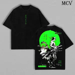ToolHeaven Roronoa Zoro Tshirt - Vintage Oversized Double Sided Anime Graphic T-Shirt, One Piece Collab, Acid Wash Lightweight Streetwear Menswear, Anime & Manga Lovers, Retro Casual Wear for Fans.