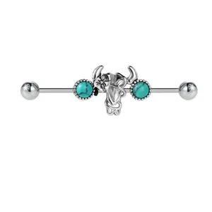 16G Turquoise Cowskull Industrial Ear Piercing