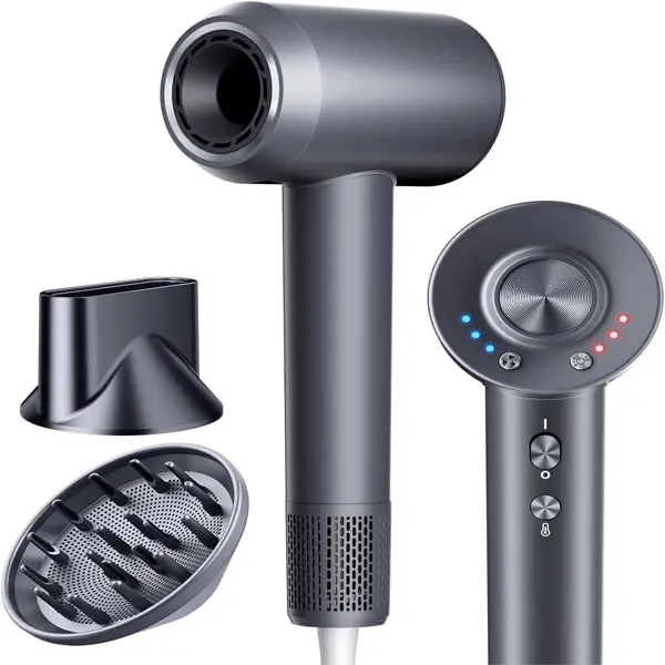 Hair Dryer,160000 RPM High-Speed Brushless Motor Negative Ionic Salon Blow Dryer for Fast Drying, Low-Noise Design & Advanced Heat Control to Prevent Heat Damage（Frosted Gray）