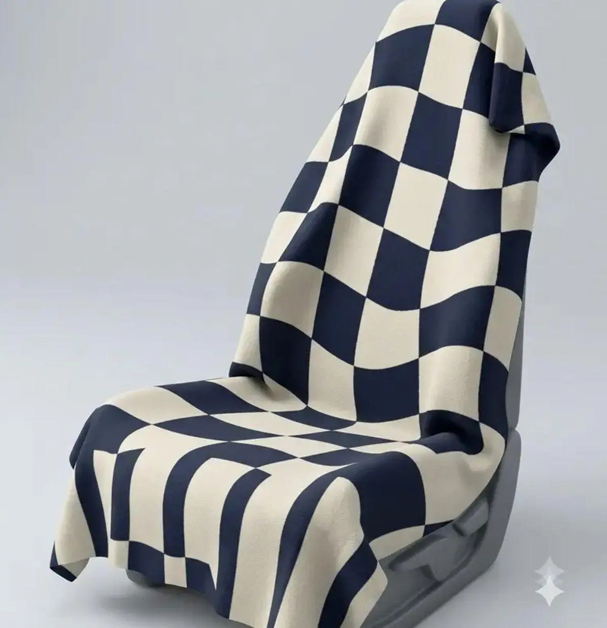 Black & Cream Checkerboard Car Seat Cover Towel, Retro Wavy Universal Auto Seat Protector for Gym, Beach, Travel, Workout & Daily Driving