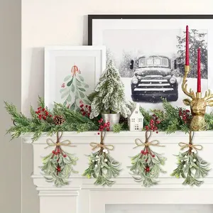 Artificial Mistletoe Ornament, Mistletoe Hanging Decorations, Glitter Christmas Tree Accessories, Artificial Greeny Leaf Hanging Decoration, For XmasTree Decor, DIY Garland, Christmas Gifts Wrapping, Christmas Decorations For Home