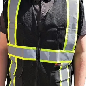 FX High Visibility Reflective Black Safety Vest with 4 outer pockets and two inner pockets (True to size)
