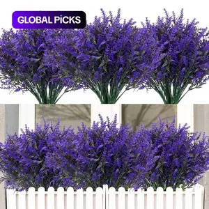 16 Bundles of Outdoor Artificial Flowers, Plastic Faux Flowers, UV Resistant Plastic Fake Lavender, Artificial Lavender Bouquet, Perfect for Hanging Baskets, Pots, Gardens, Home Decor #GLOBAL PICKS