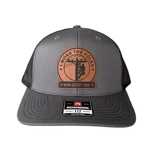 I Work The Poles So Momma Doesn’T Have To Leather Patch Trucker Hat - Funny Snapback Cap, Bold Lineman Humor Hat, Viral Funny Gift For Electricians & Blue Collar Workers