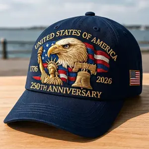 American 250th Anniversary Commemorative Baseball Cap with 3D Embossed Eagle & Bell Design