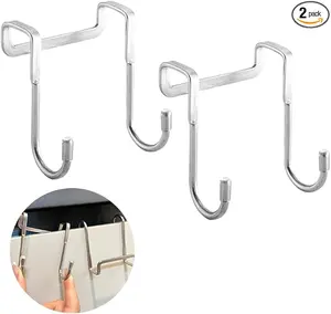 2-piece over-cabinet hook set with double S design, perfect for hanging bags, towels, keys, kitchenware, or closet items; silver hooks fit doors and drawers for easy organization