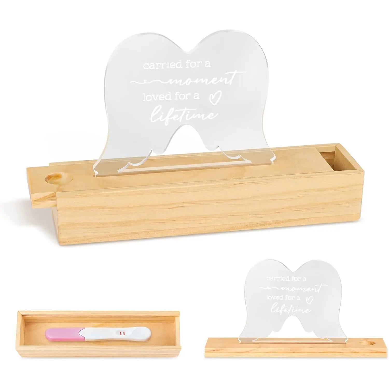 Miscarriage Gifts for Mothers, Wooden Slip-Top  Test Keepsake Box for  Loss with Angel Wings  Ornament, Comfort Sympathy Bereavement Memorial  for Parents, Mom and Dad