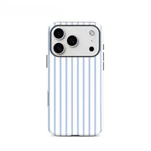 Simple blue and white striped dual-layer protective case, sturdy and durable 2-in-1 protective case, compatible with iPhone 17/16/15/14/13/12/11 Pro Max/Plus/Pro, and Samsung Galaxy S25/S24/S23 Ultra series. A minimalist and stylish phone case.