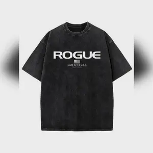 Rogue Men's Heavy 220gsm Vintage ed Cotton T-Shirt - American Made Print Design Worn Denim Style Oversized Regular Round All Fit Tee Cotton Style