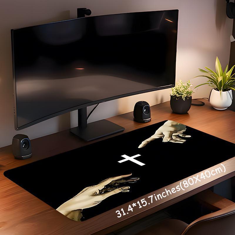Hand & Cross Pattern Desk Mat, Rectangle Gaming Desk Mat, Non-slip Mousepad, Office Desk Keyboard Mouse Mat for Home Office Game Room Desk, Desktop Accessory, Desk Accessories