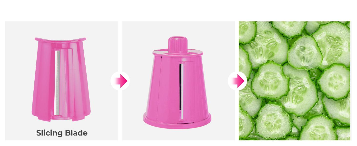 SUSTEAS Rotating Food Grater Chopper with Handle, with 5 Well-Designed Blades and Strong Suction Cup Base, Comes with 1 Blade Storage Box Vegetable Cutting Slicer Vegetable Slicer Dicer Kitchen Utensils Vegetable Fruit Cutter