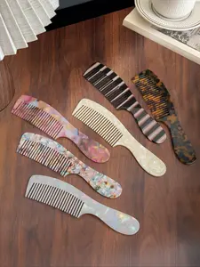 Vintage Stripe Pattern Tortoiseshell Color Acetate Round Handle Comb, Hair Detangling Comb, Anti-Static Hair Brush, Detangling Hairbrush, Anti Tangle Brush, Dense Teeth, Fashionable Daily Use, Portable