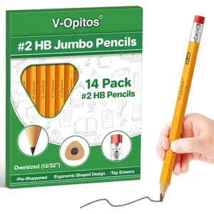 14 Pack Jumbo #2 HB Pencils for Kids, Triangle Shape Pre-sharpened Wood-Cased Pencil with Top Eraser, Toddler First Pencils, Ideal Home, Kindergartens, School Classroom Supplies
