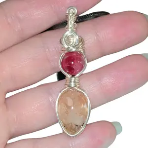 Ruby & Sunstone Resin Wire Wrapped Pendant - Handmade Jewelry