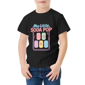 Kpop Pattern T Shirt for Boys Black Retro 80s Pop Culture Short Sleeve Crew Neck Casual Street Style Top My Little Soda Pop Design Machine Washable Shirt Daily Wear Theme Parties Medium Stretch Fabric Geometric Pattern Aesthetic