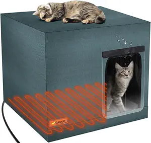 Large Heated Cat House for Outdoor Winter Use, Elevated Waterproof and Insulated Shelter for Feral Cats, Warm Shelter with Heating Pad for Stray and Barn Cats