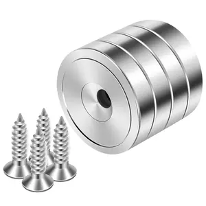 Neosmuk Magnets with Screws, 130lbs Strong Neodymium Disc Magnet with Holes in The Center,Cup Magnet with Mounting Hole Heavy Duty, Round Magnet Rare Earth Magnetic High Strength in Middle,4 Pack