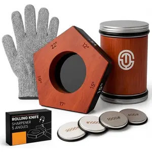 Rolling  Sharpener Kit,  5-Angle Base  Sharpener with 4  & Ceramic Discs, Cut-Resistant Gloves Included,  Sharpener for Kitchen Made Easy Chef & Pocket