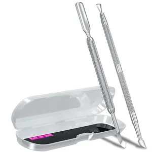 2PCS Metal Silver Cuticle Pusher and Cutter Remover Salon Quality Stainless Steel Gel Nail Polish Peeler Scraper Durable Professional Manicure Pedicure Cleaner Tool For Fingernail and Toenail springtok