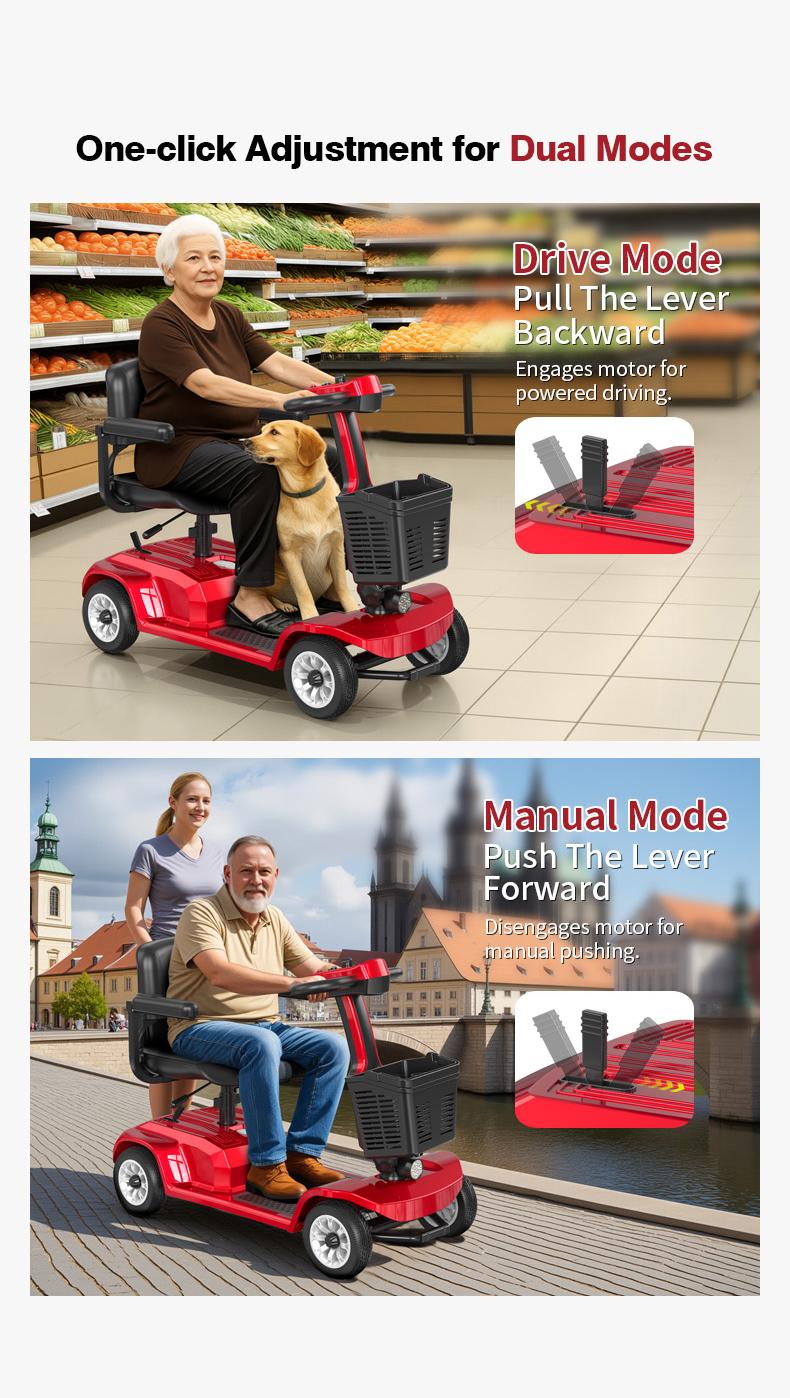 Unificare 4-Wheel Heavy-Duty Powered Mobility Scooter for Seniors, 12.4 Mi Range, 419 LBS Weight Capacity, Easy to Operate & Foldable