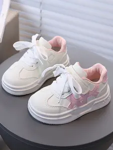 Fashionable Star Pattern Velcro Design White Sneakers, Casual Comfortable Sports Running Shoes for Boys & Girls, All-match Round Toe Shoes for Daily Wear
