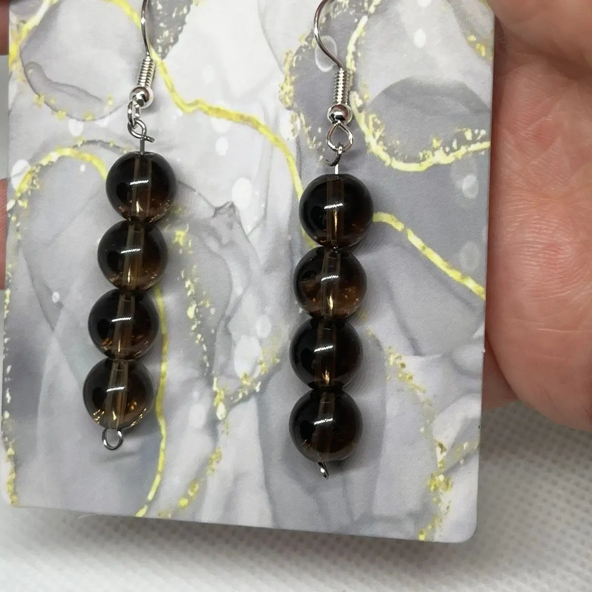 Handmade 8mm Smokey Quartz Crystal Earrings