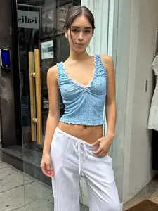 Dara Pointelle Lace Tank Top in Sky