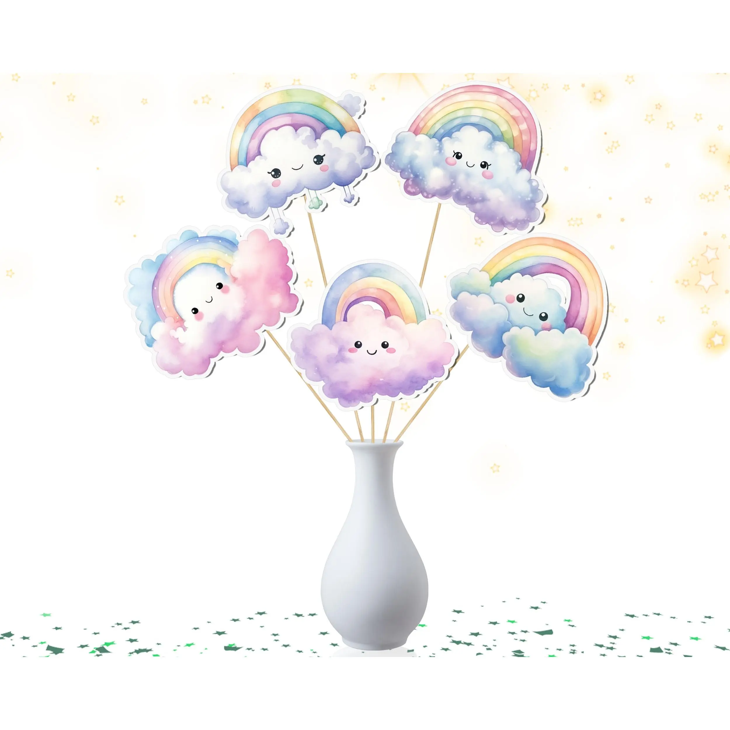 Rainbow and Cloud-Themed Party Centerpiece – 5 PCS Perfect for Baby Showers and Kids’ Parties
