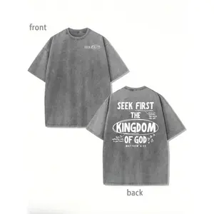 Men'S Vintage-Style T-Shirt Featuring The Phrase "SEEK FIRST THE KINGDOM OF GOD", Made from 100%, Stylish And Adaptable, Incorporating Religious And Cultural Themes, Suitable for Everyday Casual Use, Trendy Design, Urban Fashion