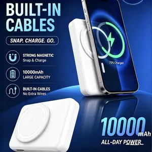 XBJ 22.5W 10000mAh Portable Power Bank with Built in USB-C Cable, Fast Charging, Compatible with iPhone/Android, Charges up to 3 Devices Simultaneously, Supports Low-Power Charging, Ideal for Travel, Wireless Charging Support