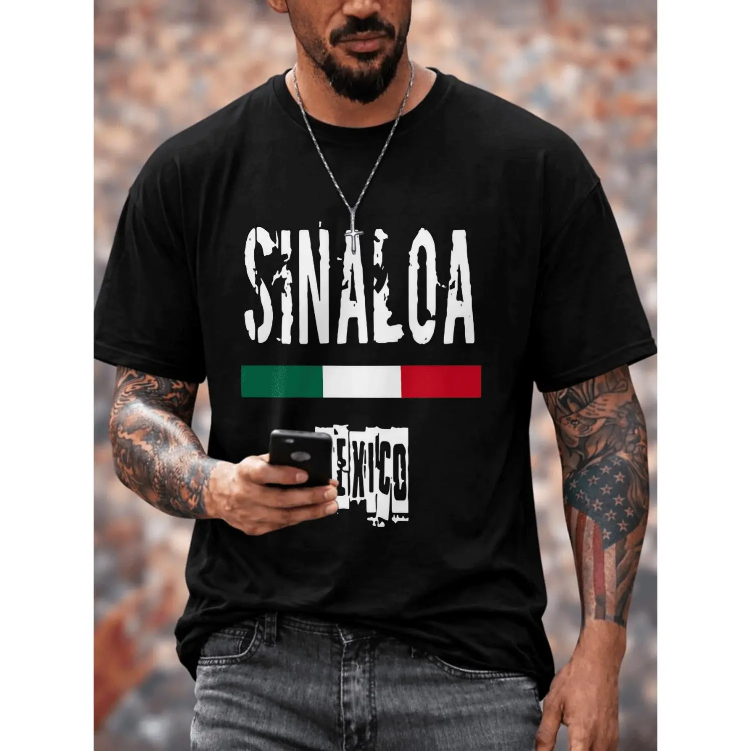 Mens Sinaloa Mexico Graphic Cotton T-Shirt - Themed Casual Crew Neck Short Sleeve Shirt Loose Fit All Season Wear Machine Washable Sinaloa Print Perfect for Daily Outfits and Travel