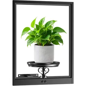 Wall Planters for Indoor Plants, 3D Floating Wall Mounted Shelf for Home Decor, Black Frame Plant Holder Stand, Modern Housewarming Gift Set for Living Room, Bedroom, Bathroom, Office, 1PC