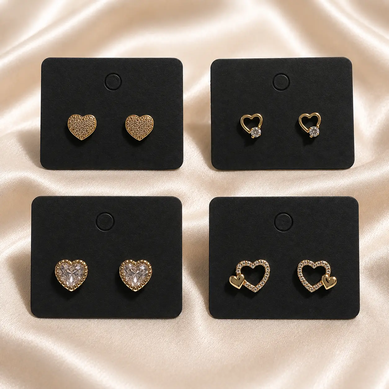 Gold Heart Stud Earring Collection - 4 Adorable Heart Styles with Sparkling Stone Details & Gold-tone Finish - Lightweight & Comfortable Stud-style Earrings for Everyday Wear & Gifting