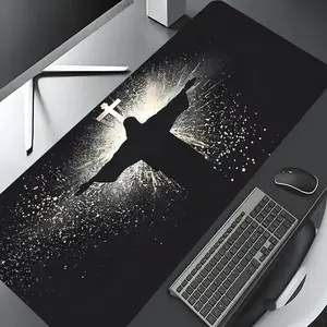 Jesus & Cross Illuminated Design Large Gaming Mouse Pad,Aesthetic Desktop Decoration Drotection Pad,Washable Rubber Pad Non-Slip Lock Edge Multi-Size Mouse Pad Suitable For Home Office,Good Gift for Family and Friends