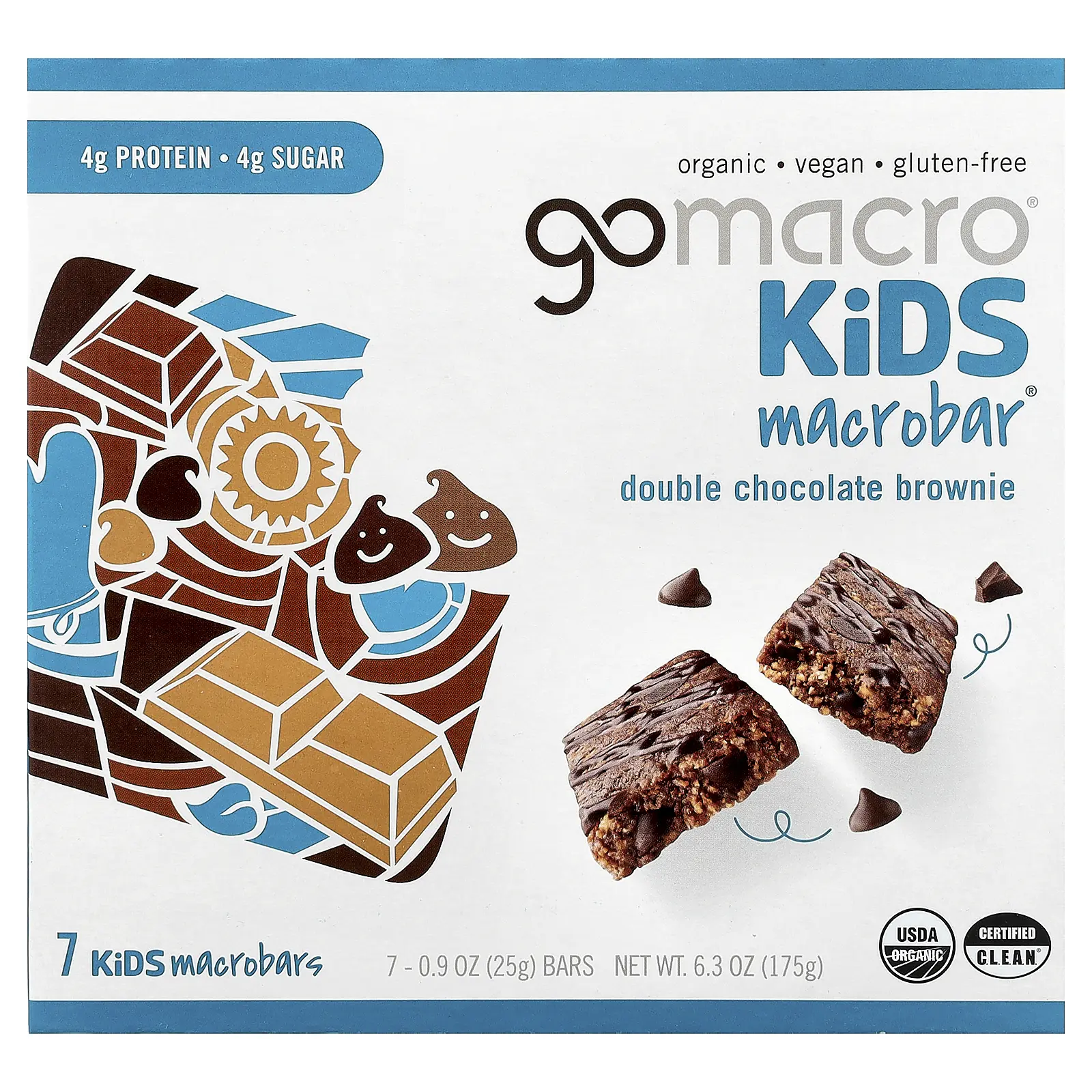 GoMacro Kids MacroBar®, Double Chocolate Brownie, 7 Bars, 0.9 oz (25 g) Each