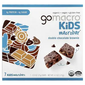 GoMacro Kids MacroBar®, Double Chocolate Brownie, 7 Bars, 0.9 oz (25 g) Each