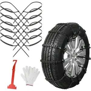 Snow Chains Tire Chains Car Trucks SUV Universal Emergency Snow Tire Chains Adjustable Anti-Slip Tire Cables Universal Fit 12 Pcs Black Plastic Durable Lightweight