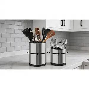 Extra Large 360° Rotating Stainless Steel Utensil Holder, 3-Compartment Kitchen Counter Storage Organizer for Kitchen Organization