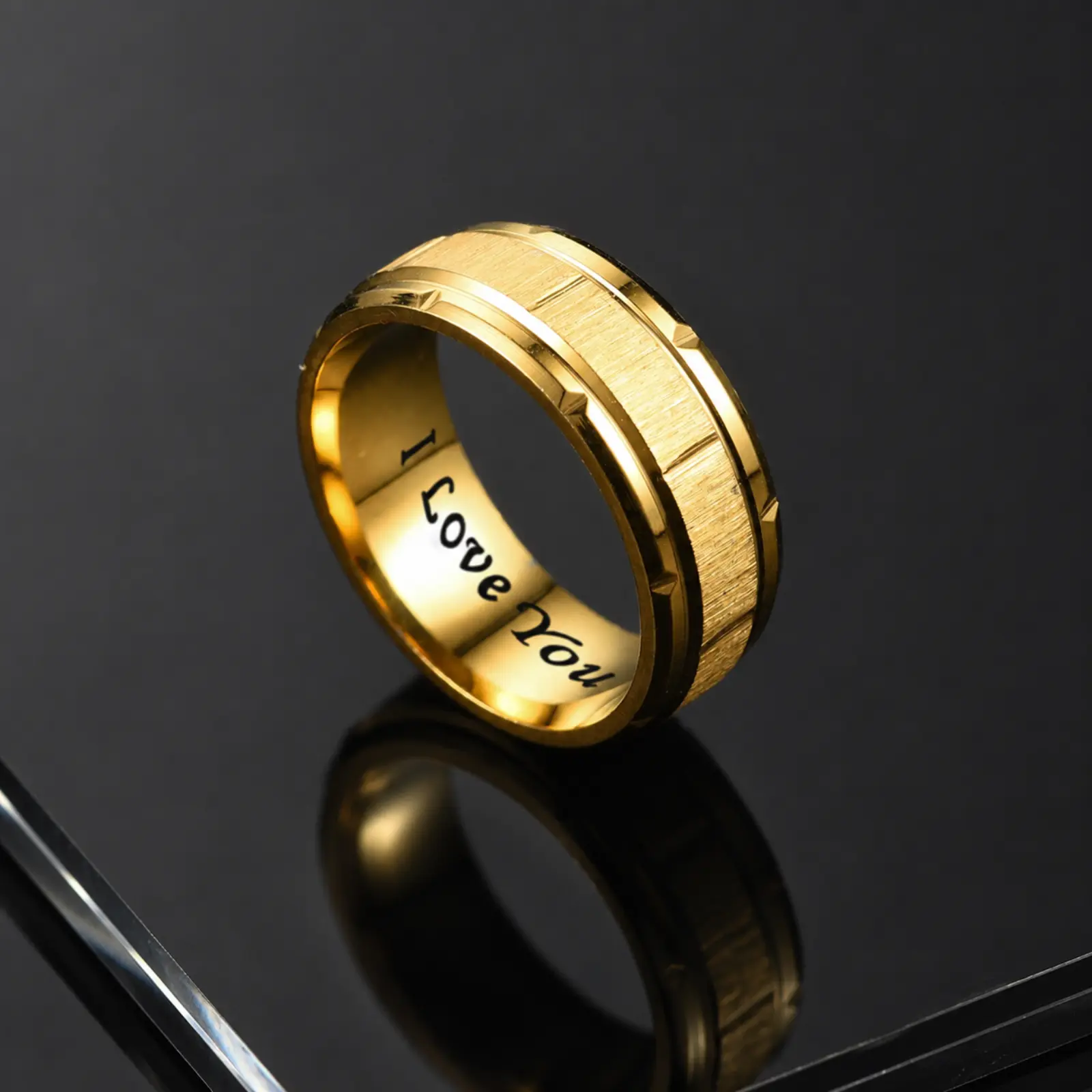 Men's gold-plated ring with "I Love You" inscription - A ring promising minimalist geometric design, a romantic gift for husbands, boyfriends, anniversaries, weddings, and everyday wear.