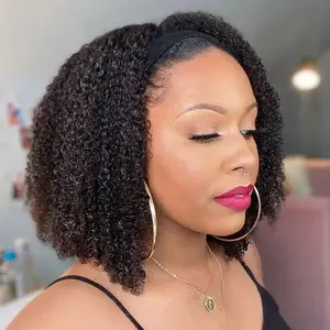 Bling Hair Headband Wig Human Hair Kinky Curly No Glue Full Machine Made Brazilian Remy Human Hair Wigs For Women 180% Density